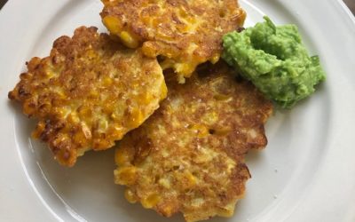 Corn Squash Fritters with Limey Pea Sauce