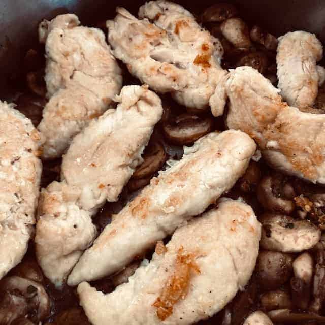 Adding chicken to marsala