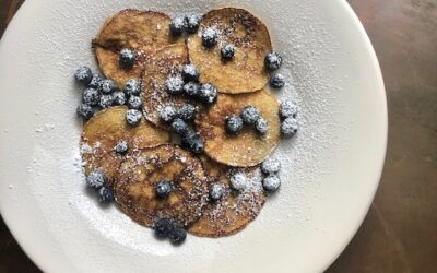 Banana Almond Flour Pancakes with Blueberries