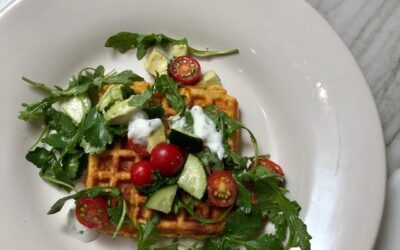 Corn Fritter Waffles with Arugula Salad