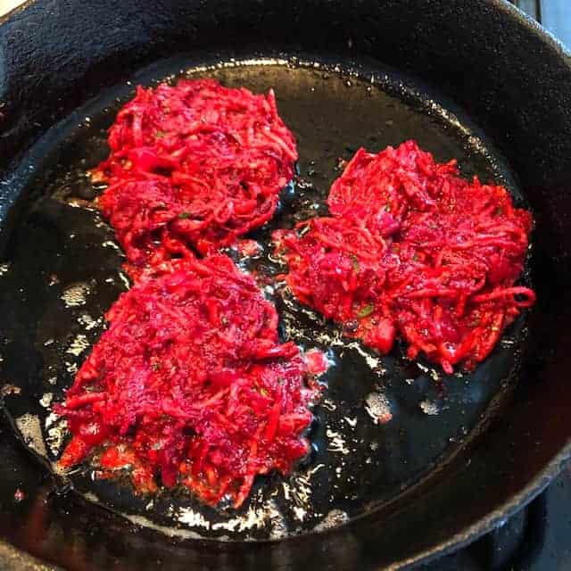 beet fritters frying