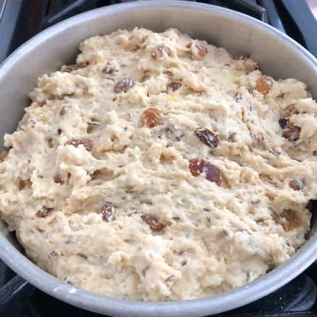 Irish Soda Bread with Caraway dough in pan