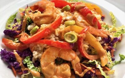 Thai Shrimp Rice Bowl with Peanut Sauce