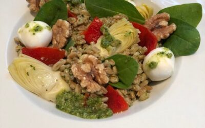 Farro Bowl with Artichokes, Red Pepper, and Spinach