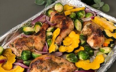 Maple Mustard Sheet-pan Chicken with Sprouts and Squash