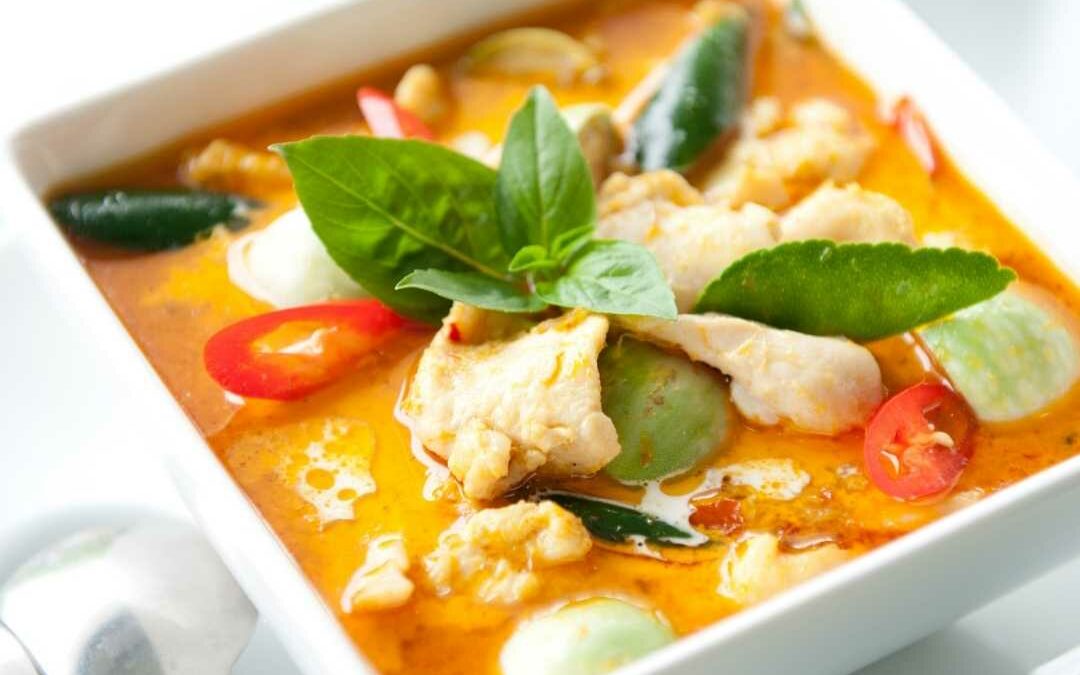 Thai Red Curry with Basil, Chicken, Peppers, and Mushrooms
