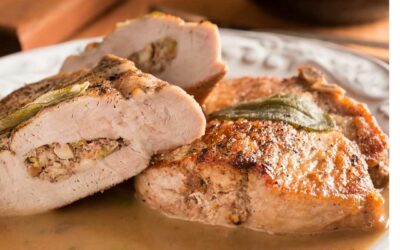 Cornbread Stuffed Pork Chops with Dried Cherries and Walnuts