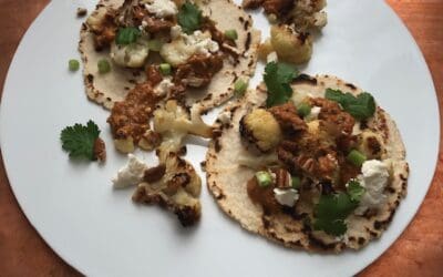 Toasted Pecan Cauliflower Tacos with Pecan Romesco Sauce