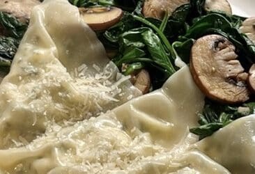 Lemon Ricotta Handkerchief Ravioli with Spinach and Mushrooms