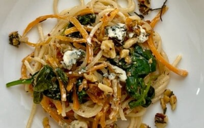 Butternut Squash Spaghetti with Blue Cheese and Rosemary Walnuts