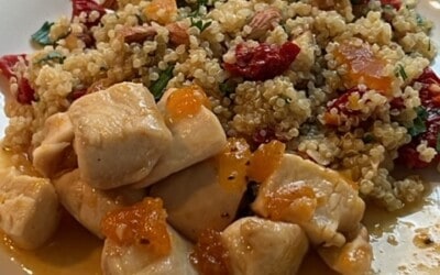 Apricot Glazed Chicken with Sun-Dried Tomato Quinoa Pilaf