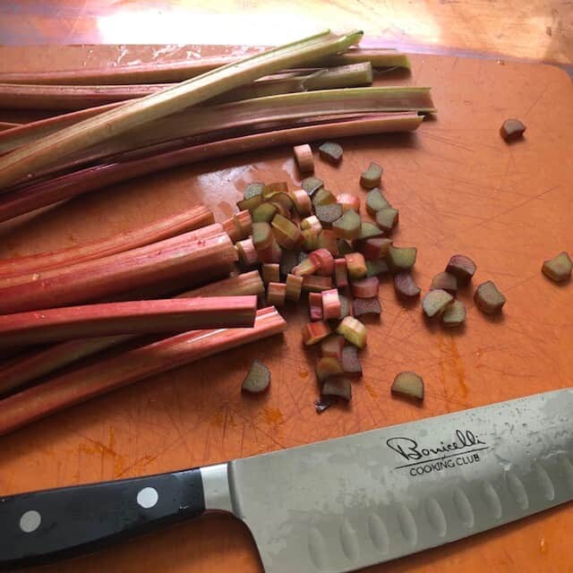 cutting up rhubarb