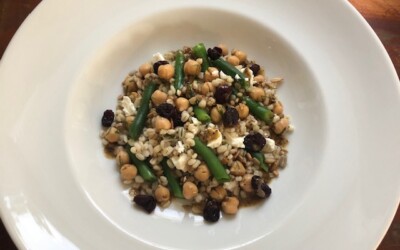 Green Bean and Chickpea Barley Salad with Spice Dressing