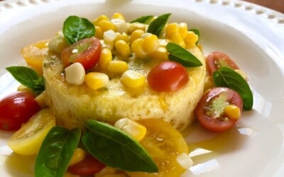 Sweet Corn Chive Flan Salad with Basil
