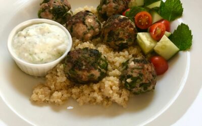 Greek Turkey Meatballs with Quinoa Pilaf and Tzatziki
